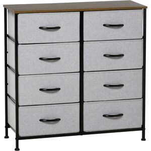 HOMCOM Industrial Chest of Drawers with 8 Fabric Storage Bins, Steel Frame, Wooden Top for Nursery, Living Room, Grey