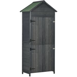 OutsunnyGarden Storage 4-Tier Wooden Garden Outdoor Shed 3 Shelves Utility Gardener Cabinet Lockable 2 Doors - Grey