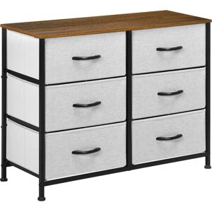 HOMCOM Bedroom Chest of Drawers, Industrial Dresser with 6 Fabric Bins, Steel Frame & Wooden Top, Grey