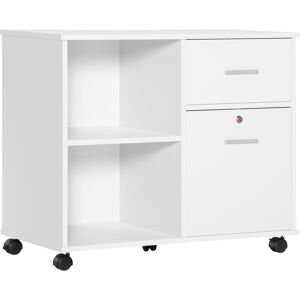 Vinsetto Mobile Filing Cabinet on Wheels, Printer Stand with Open Shelves and Drawers for A4 Documents, White