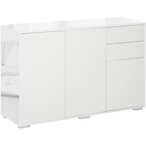 HOMCOM High Gloss Sideboard, Side Cabinet, Push-Open Design with 2 Drawer for Living Room, Bedroom, White