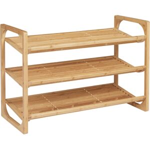 HOMCOM Bamboo Shoe Rack, 3-Tier Storage Organizer, Slatted Shelves, Free Standing, for 9 Pairs, Entryway, Natural Finish