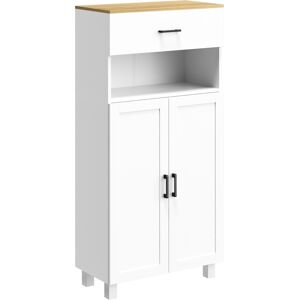 HOMCOM Freestanding Kitchen Cupboard, Nordic Storage Cabinet with Drawer, Doors and Open Countertop for Living & Dining Room, 130cm, White