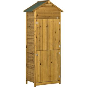 Outsunny Wooden Garden Storage Shed Utility Gardener Cabinet w/ 3 Shelves and 2 Door, 191.5cm x 79cm x 49cm, Natural Wood Effect