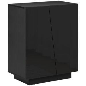 HOMCOM Bedroom Freestanding Cabinet, Wooden High Gloss Sideboard, Storage Cupboard with Adjustable Shelves, Black