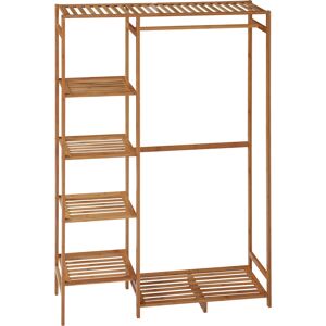 HOMCOM Bamboo Clothes Rack for Bedroom Garment Rack with 6-Tier Storage Shelf Hanging Rod Clothes Rail for Living Room Entryway