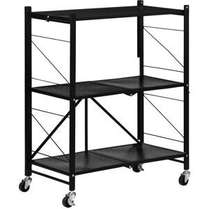 HOMCOM Foldable Storage Trolley Cart, 3-Tier, Rolling Utility Cart for Kitchen, Living Room, Bathroom, Black