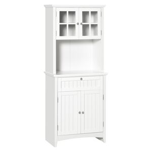 HOMCOM Kitchen Buffet and Hutch Wooden Storage Cupboard w/ Framed Glass Door, Drawer, Space for Dining and Living Room, 68.6W x 40D x 164Hcm, White