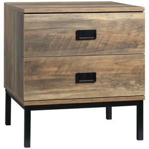 HOMCOM Retro Bedside Table with 2 Drawers, Metal Frame End Side Table for Bedroom, Living Room, Coffee