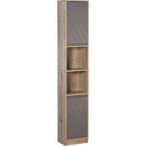 HOMCOM Tall Bathroom Cabinet, Freestanding Bathroom Storage Cabinet with 2 Cupboards 2 Compartments, Anti-Tipping Elevated Base, Grey and Oak Brown