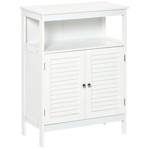 Kleankin Wooden Freestanding Bathroom Cupboard, Double Shutter Door Storage Cabinet Organizer, White