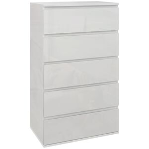 HOMCOM 5-Drawer High Gloss Chest of Drawers, Modern Storage Cabinet for Bedroom, Sleek White Finish