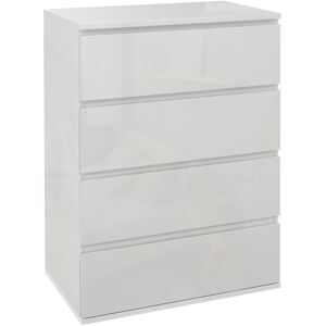 HOMCOM 4 Drawer Chest, High Gloss Storage Cabinets, Modern Bedroom Dresser, Sleek White