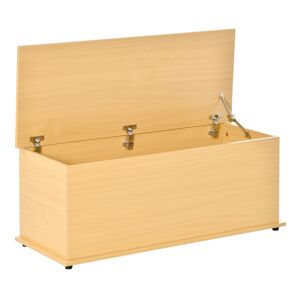 HOMCOM Wooden Storage Trunk, Clothes Toy Chest Bench Seat Ottoman, Bedding Blanket Container with Lid, Burlywood.