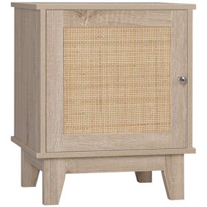 HOMCOM Bedside Table with Rattan Element, Nightstand with Storage Cupboard, Side End Table for Bedroom, Living Room, Natural.