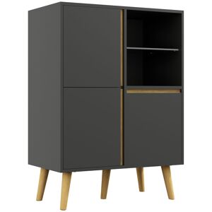 HOMCOM Storage Cabinet Sideboard with Tempered Glass Adjustable Shelves and Solid Wood Legs