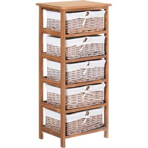 HOMCOM Wicker Basket Dresser, 5 Drawer Storage Shelf Unit with Wooden Frame for Home Organisation, Natural Finish