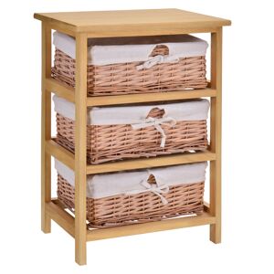 HOMCOM Wicker Basket Dresser, 3 Drawer Storage Shelf Unit with Wooden Frame for Home Organisation, Natural Finish, 58x40cm
