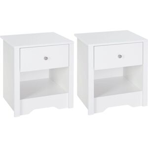 HOMCOM Modern Bedside Table Set of 2, Nightstand with Drawer and Shelf, White, Perfect for Bedroom, Living Room