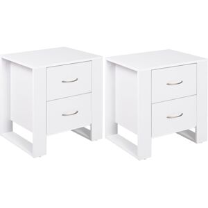 HOMCOM Bedside Cabinet Pair with Dual Drawers, Modern Nightstand with Metallic Handles & Raised Base, Bedroom Side Table, Set of 2, White