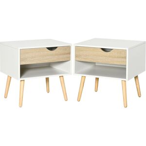 HOMCOM Modern Bedside Table with Drawer and Shelf, Nightstand for Bedroom, Living Room, Set of 2