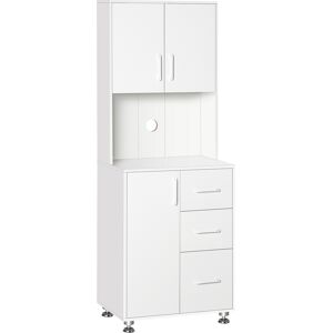 HOMCOM Modern Kitchen Cupboard with Storage Cabinets, 3 Drawers and Open Countertop for Living Room, White