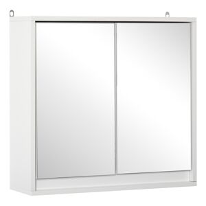 HOMCOM Bathroom Mirror Cabinet, Double Door Wall Mounted with Storage Shelf, Space-Saving Cupboard, White