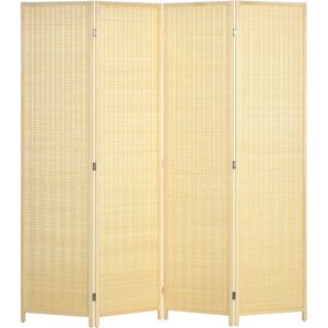 HOMCOM 4 Panel Folding Room Divider Screen, Wall Panel Privacy Furniture, Freestanding Paravent Partition Separator for Bedroom, 180 x 180cm, Natural