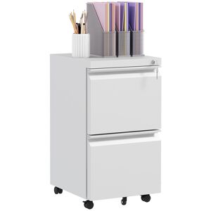 Vinsetto Mobile Steel Filing Cabinet, 2-Drawer Lockable Unit on Wheels with Adjustable Hanging Bar for Various File Sizes, White