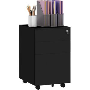 Vinsetto 3-Drawer Vertical Filing Cabinet w/ Lock & Pencil Tray, Steel Mobile File Cabinet w/ Adjustable Hanging Bar for A4, Legal Size, Black