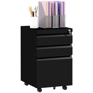 Vinsetto Steel Mobile File Cabinet, 3-Drawer, Lockable, Wheels, Pencil Tray, for A4/Legal, Black