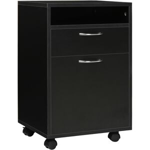 HOMCOM Mobile Storage Cabinet with Drawer, Open Shelf, Metal Handles, 4 Wheels, Office Home Organiser, Black