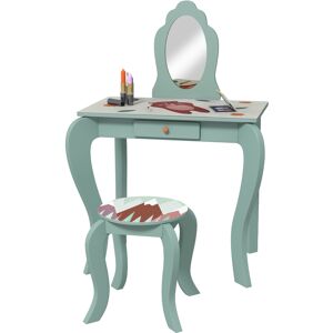 ZONEKIZ Kids Dressing Table with Mirror and Stool, Girls Vanity Table Makeup Desk with Drawer, Cute Animal Design, for 3-6 Years - Green