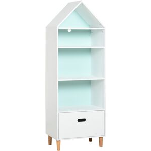 HOMCOM Children's 5-Tier Bookshelf with Drawer, MDF Storage for Books and Toys, White/Blue