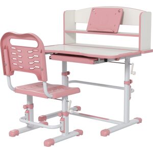 ZONEKIZ Height Adjustable Kids Study Table and Chair Set, with Drawer, Storage Shelf, 80 x 54.5 x 104 cm, Pink