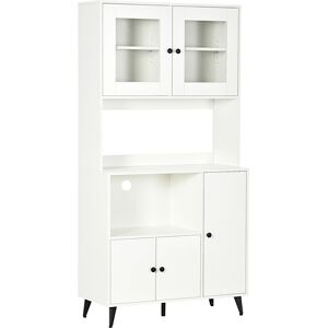 HOMCOM Freestanding Kitchen Cupboard, Modern Kitchen Storage Cabinet with Doors and Adjustable Shelves, 180cm, White