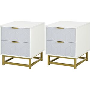 HOMCOM Bedside Table with 2 Drawers, Side Table, Bedside Cabinet with Steel Frame for Living Room, Bedroom, Set of 2, Grey and White