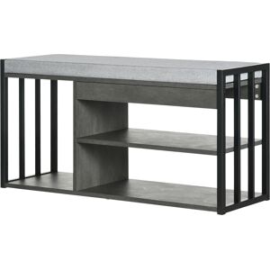 HOMCOM Shoe Storage Bench, Upholstered Entryway Bench with 3 Open Shelves, Grey, Ideal for Hallway