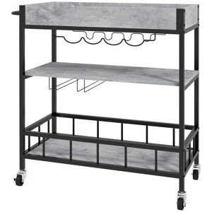 HOMCOM 3-Tier Kitchen Cart, Kitchen Island with Storage Shelves, Removable Tray, Wine Racks, Glass Holders, Faux Marbled Grey