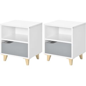 HOMCOM Bedside Table Set of 2, Modern Design, with Shelf and Drawer, Wood Legs, White and Grey