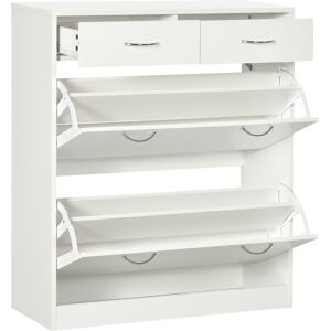 HOMCOM Shoe Cabinet Narrow Storage with 2 Flip Drawers, Adjustable Shelves, for 12 Pairs, Space Saving, White