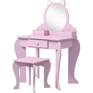 ZONEKIZ Children's Vanity Set with Mirror, Stool, Cat Theme, Drawer, Organiser Boxes for Ages 3-6, Pink