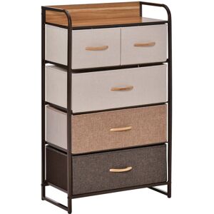 HOMCOM 5-Drawer Dresser Tower 3-Tier Storage Organizer with Steel Frame Wooden Top for Bedroom Hallway Closets