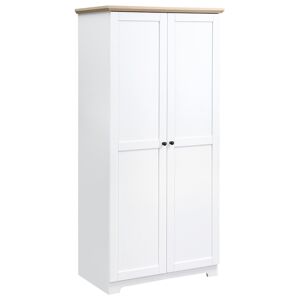 HOMCOM 172cm Wooden Storage Cabinet Cupboard With 2 Doors 4 Shelves White Pantry Closet