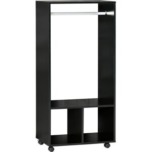 HOMCOM Mobile Open Wardrobe with Clothes Hanging Rail and Storage Shelves, on Wheels, for Bedroom, Dressing Room, Black