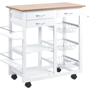 HOMCOM Rolling Kitchen Island on Wheels Trolley Utility Cart with Spice Racks, Towel Rack, Baskets & Drawers for Dining Room