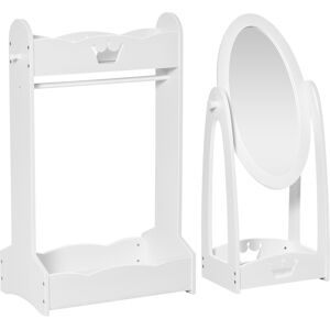 Aosom HOMCOM Children's Dressing Area Set with 360° Rotatable Mirror, Clothes Hanging Rail, and Storage Shelves, White