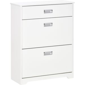 HOMCOM Shoe Cabinet with Tipping Storage Rack, 2 Pull-Down Doors, Drawer, Adjustable Shelf for Entryway, White