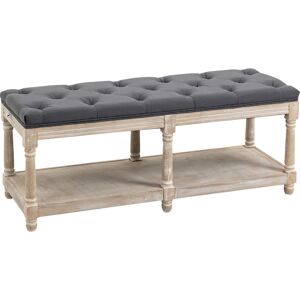 HOMCOM Vintage Shoe Rack Bench with Button Tufted Cushion, 2 Tier Wooden Hallway Seat, Grey