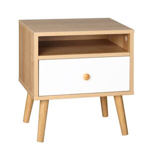 HOMCOM Nightstand, Bedside Table with Drawer and Shelf, Modern End Table, Living Room, Bedroom Furniture, Natural